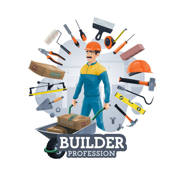 建築工事工具、ビルダーワーカー - ベクター画像