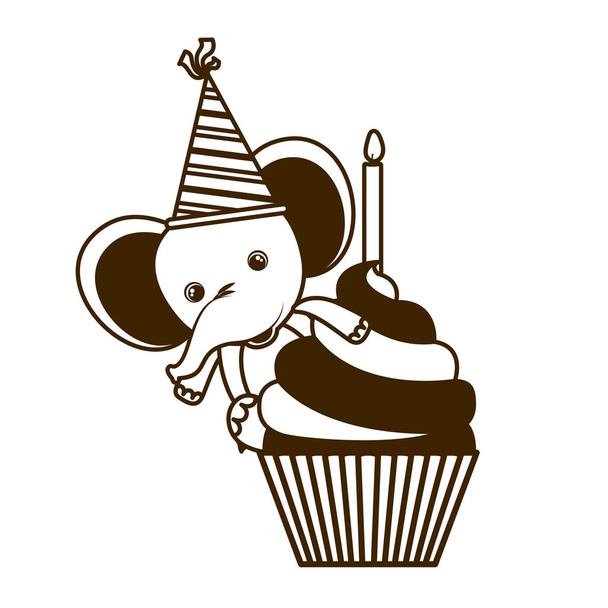 Силуэт слона с тортом с днем рождения
 - Вектор,изображение