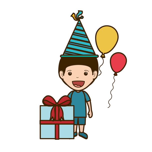 menino com chapéu de festa em celebração de aniversário
 - Vetor, Imagem