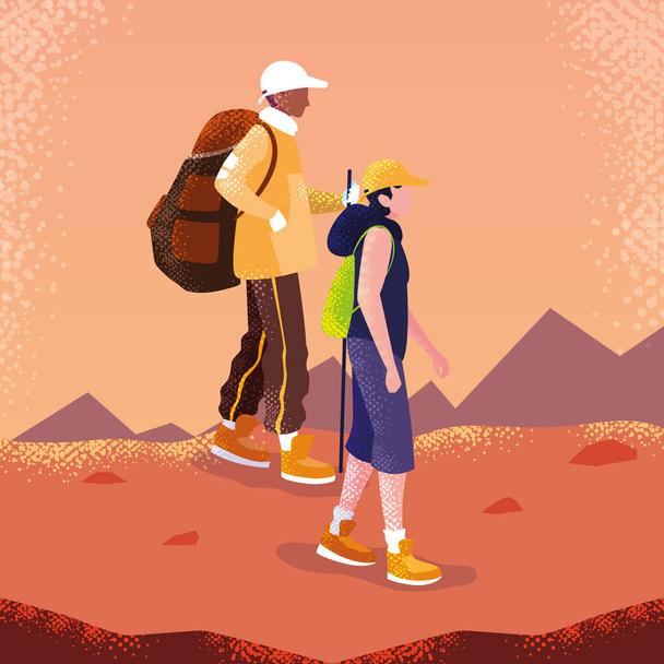 Мужчины путешественник в ландшафтный аватар характер
 - Вектор,изображение