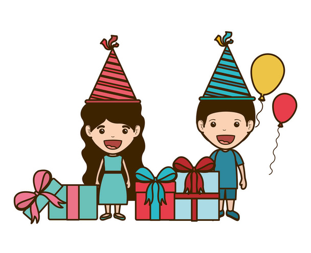Doğum günü kutlama çocuklar çift - Vektör, Görsel