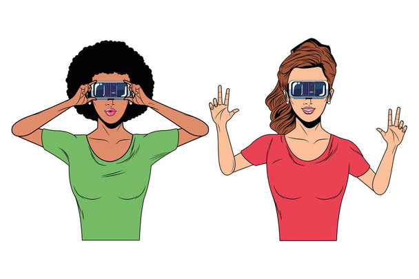 ženy s náhlavní soupravou s virtuální realitou - Vektor, obrázek