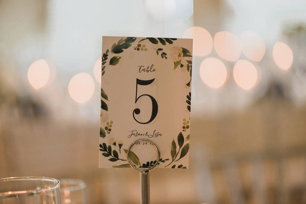 Wedding Reception table number five place card - Photo, Image
