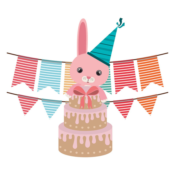 милый кролик с тортом с днем рождения
 - Вектор,изображение