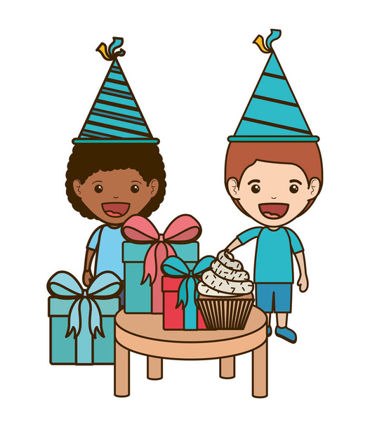 мальчики в шляпе на праздновании дня рождения
 - Вектор,изображение
