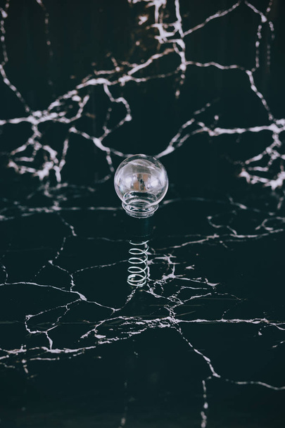 idea lightbulb popping up on spring with black marble background - Foto, imagen