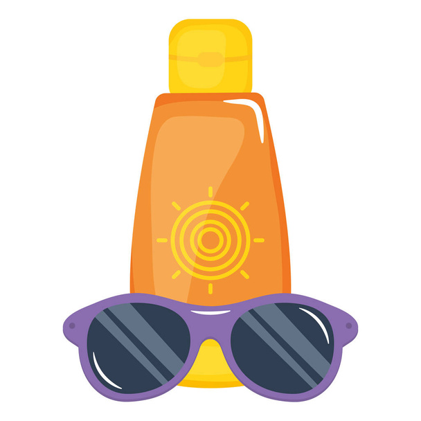 botella bloqueador solar con gafas de sol accesorio
 - Vector, Imagen