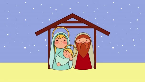 cute Świętej rodziny w stabilnych postaci Manger - Materiał filmowy, wideo
