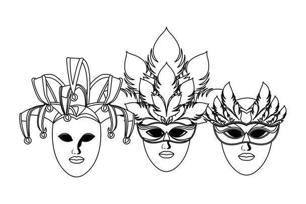 conjunto de máscaras y plumas blanco y negro
 - Vector, Imagen