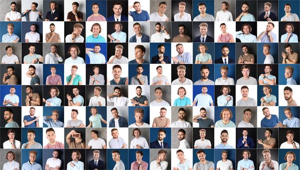Collage con ritratti di uomini belli su sfondo nero
 - Foto, immagini