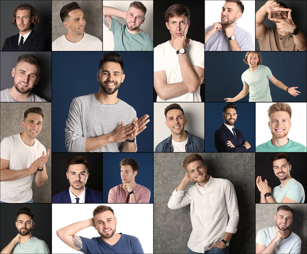Collage con retratos de hombres guapos en diferentes fondos
 - Foto, Imagen