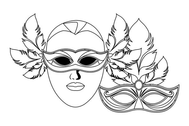 маски и перья черно-белые
 - Вектор,изображение