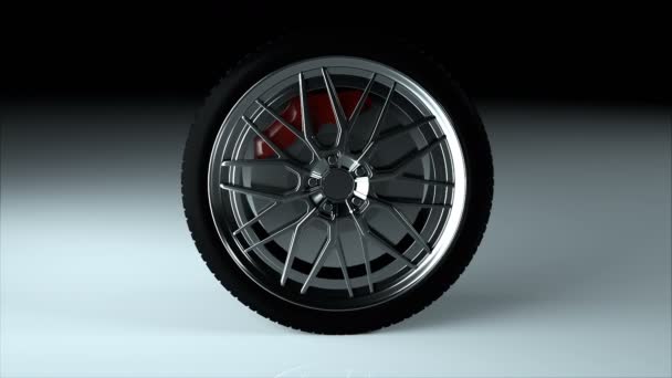 Moderne en glanzende auto wiel op het oppervlak, stijlvolle object, 3d rendering computer gegenereerde achtergrond - Video