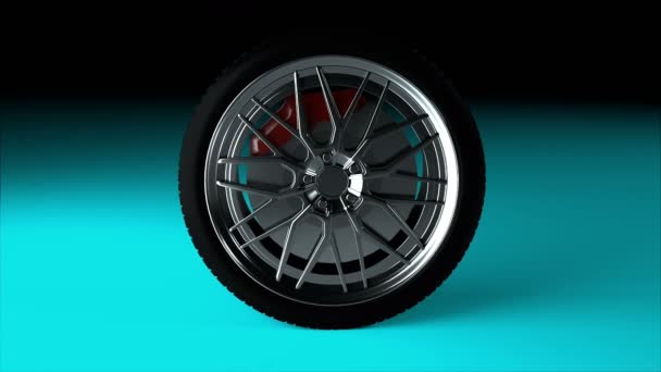 Moderne en glanzende auto wiel op het oppervlak, stijlvolle object, 3d rendering computer gegenereerde achtergrond - Video