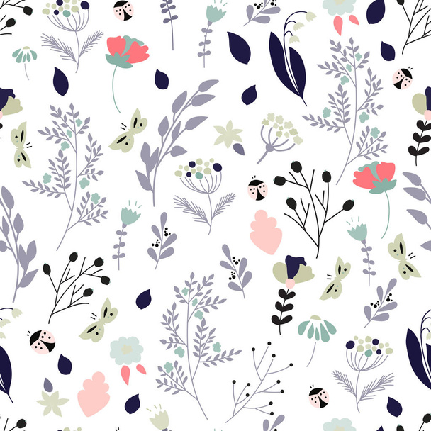 Floral seamless pattern. Botanical background for wrapping paper, textile print, wallpaper. Vector illustration. - Vecteur, image