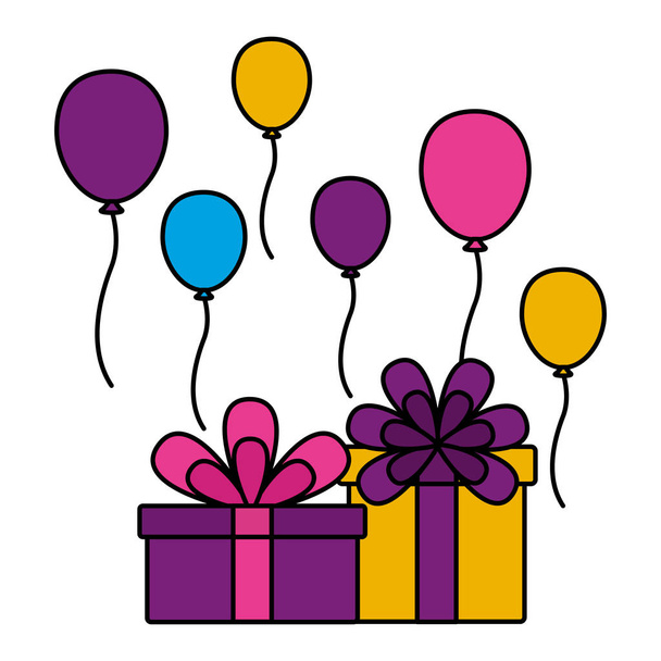 Doğum günü kutlama hediye ve balonlar - Vektör, Görsel
