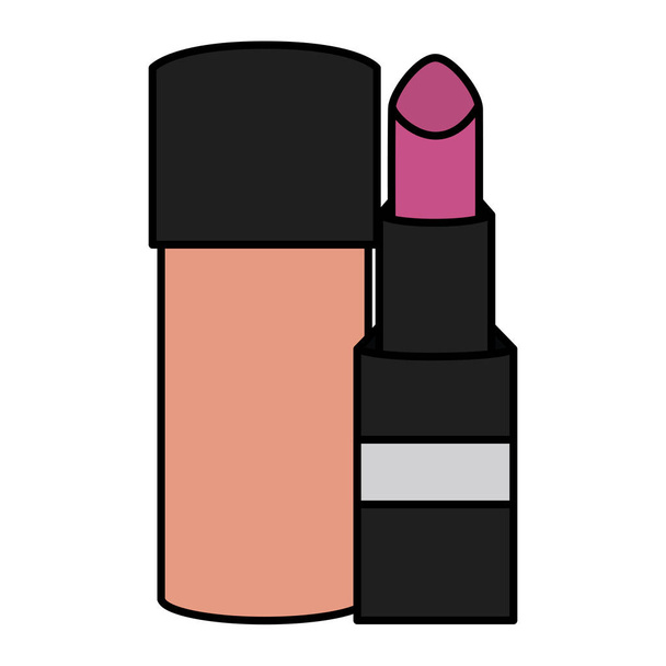 lippenstift en fles make-up tekening pictogram - Vector, afbeelding