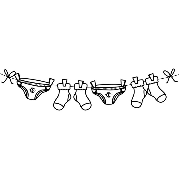 pañales para bebés y calcetines ropa colgada de alambre
 - Vector, imagen