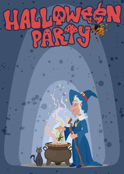 poster for the Halloween party witch near the cauldron - Photo, Image