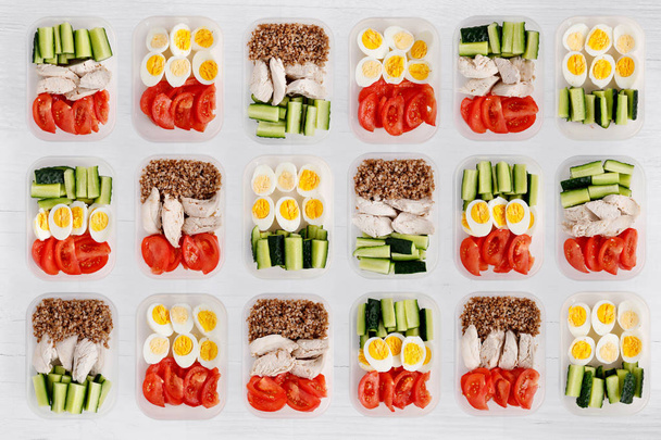 Healthy fitness food for the whole day. Multiple portions in containers - Foto, imagen