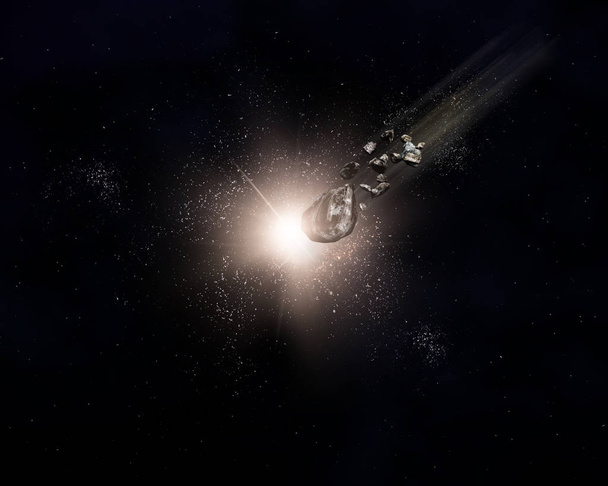3D-Weltraum-Hintergrund mit Meteoriten, die durch den Weltraum fliegen - Foto, Bild