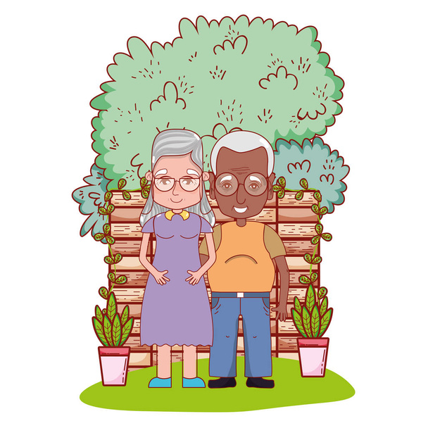 χαριτωμένο παππούδες ζευγάρι κινουμένων σχεδίων - Διάνυσμα, εικόνα