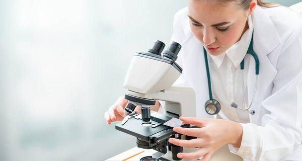 Scientist researcher uses microscope in laboratory - Foto, Imagem