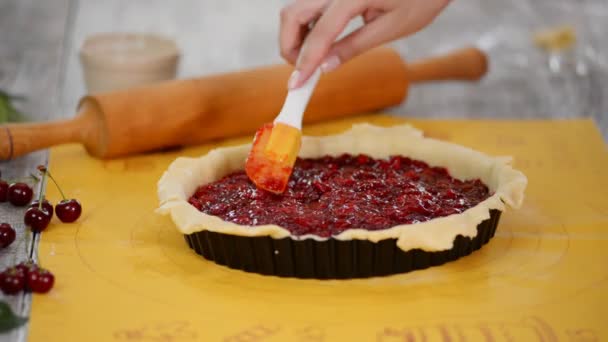chef de pastelaria fazendo uma torta de cereja caseira
 - Filmagem, Vídeo
