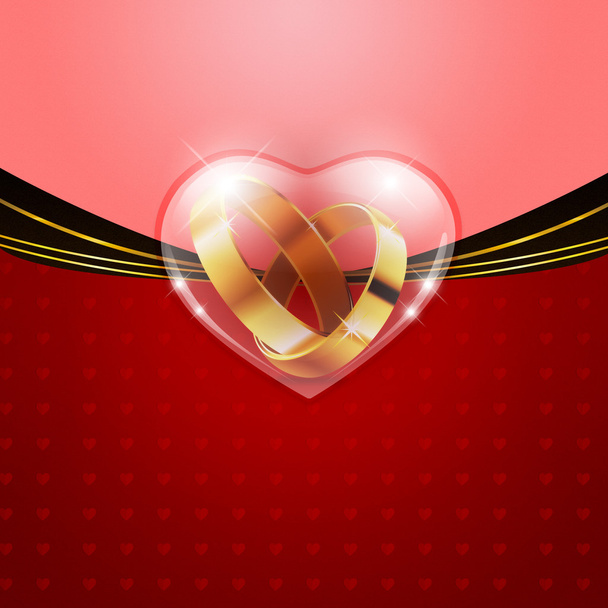 χρυσά δαχτυλίδια στην καρδιά του γυαλιού - Φωτογραφία, εικόνα