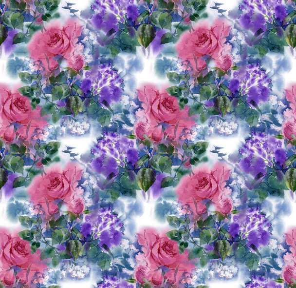 Floral seamless pattern. Hand drawn watercolor field flowers. - Photo, image