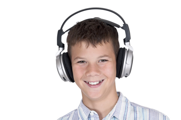 Boy with headphones with clipping path - Foto, afbeelding