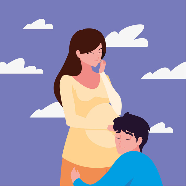couple pregnancy and maternity design - Vector, Image