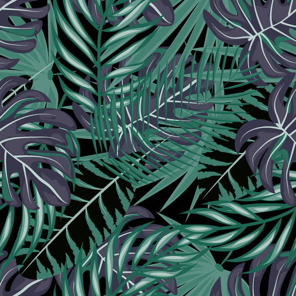 Tropical seamless pattern with leaves. Beautiful tropical isolated leaves. Fashionable summer background with leaves for fabric, wallpaper, paper, covers. - Вектор,изображение