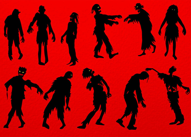 силуэт, набор зомби на Хэллоуин, вектор ручной работы
 - Вектор,изображение