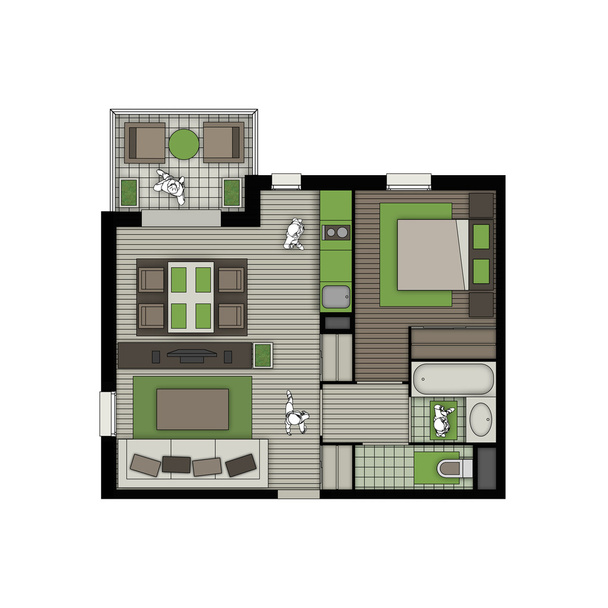 apartamento de dos habitaciones con balcón naturaleza interior
 - Foto, imagen