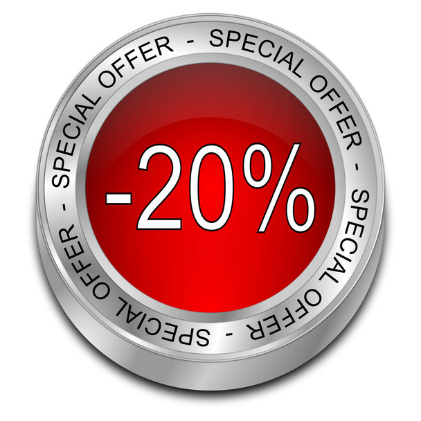 red Special Offer -20% Discount button - 3D illustration - Photo, Image