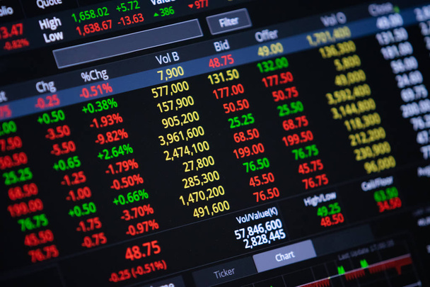 close up stock chart and data market exchange on LED display. - Photo, Image