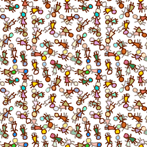 Seamless grunge pattern with a lot of girls, women, kids. Stickman endless illustration - Vector, Image