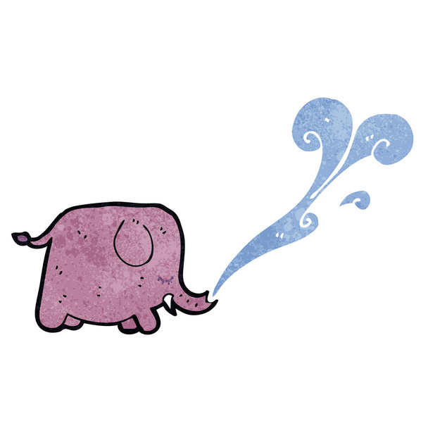 Retro cartoon olifant spuitende water - Vector, afbeelding
