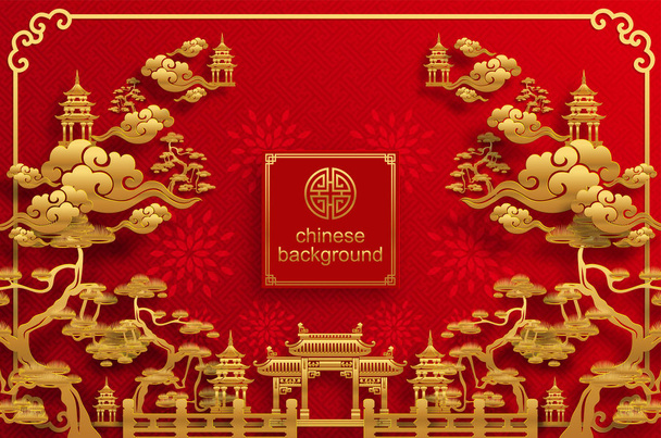 Chinese Oosterse bruiloft uitnodigingskaart sjablonen met mooie patroon op papier kleur achtergrond. - Vector, afbeelding