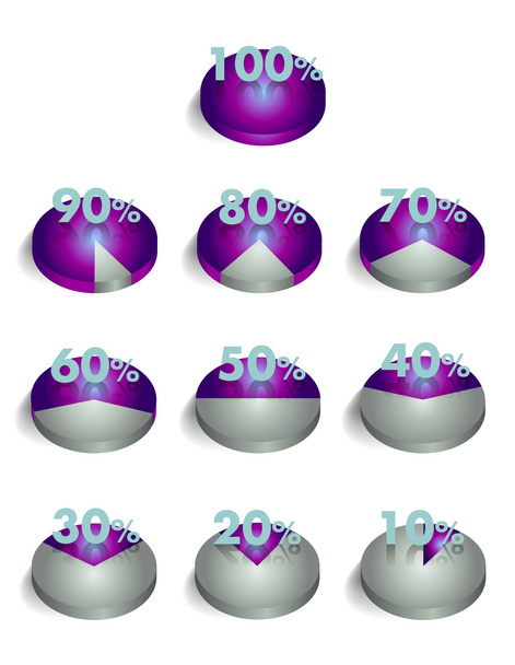 3D circle charts. 100 percent. Buttons for infographic. - Vector, imagen