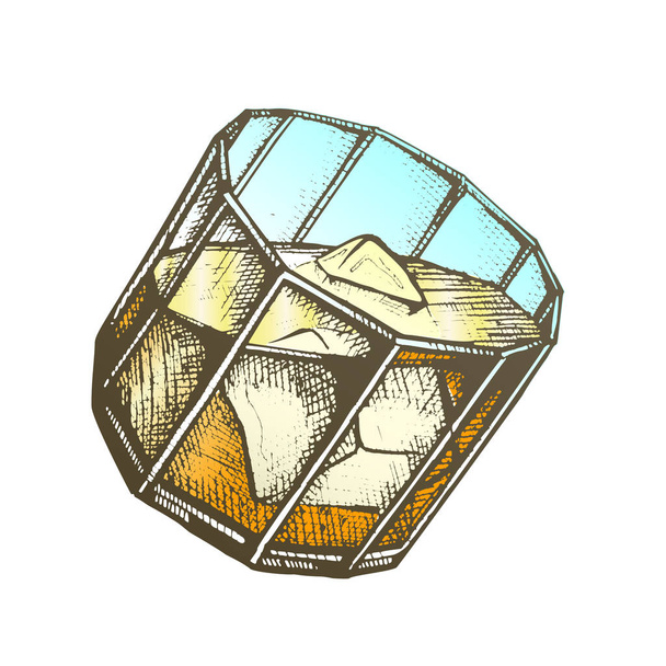 Кольоровий дизайн скла з бурбоном і кубиками льоду Вектор
 - Вектор, зображення