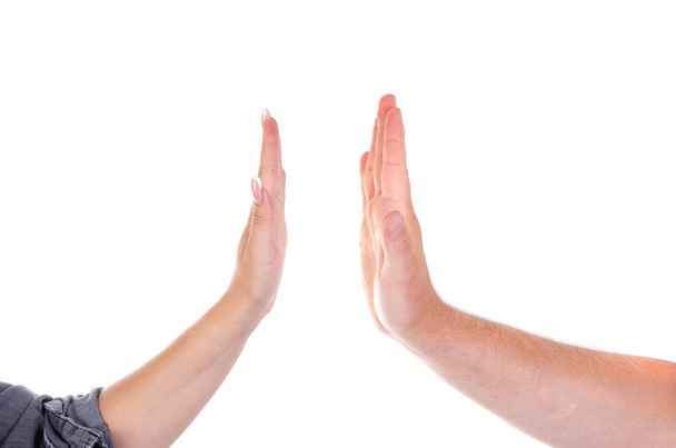 Male and female palms clap each other. High five. - Photo, Image