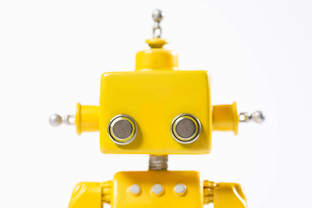 Portrait of a Cute, yellow, handmade robot. - Foto, Bild