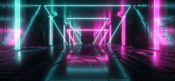 Neon parlayan futuristik mor mavi lazer ışın şekiller gece RETR - Fotoğraf, Görsel