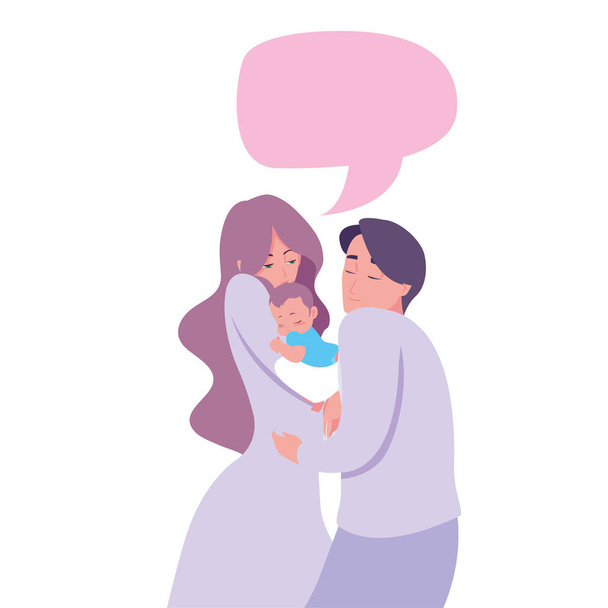 mom and dad carrying her newborn - Vector, Image