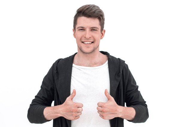 modern young man showing thumbs up - Фото, зображення