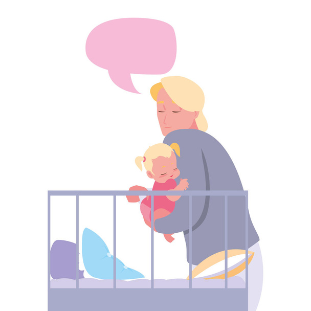 dad with her baby in the crib - Vector, Image