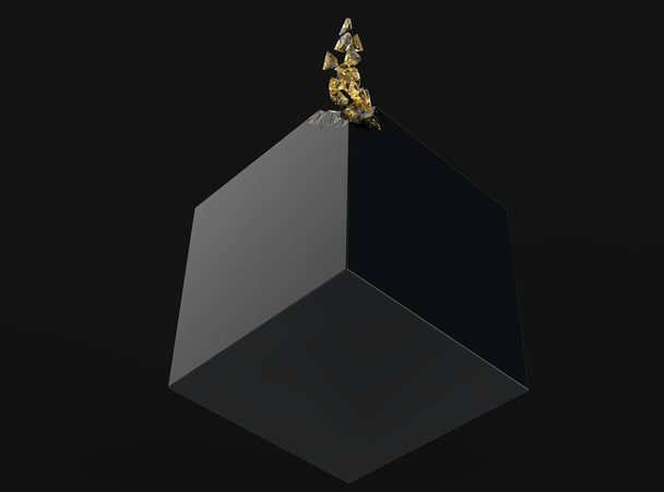 Μαύρος κύβος αργά διαλύεται σε κρύσταλλα κεχριμπάρι - Φωτογραφία, εικόνα