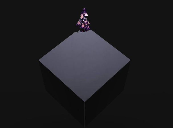黒い立方体はゆっくりと紫色の結晶に溶解する - 写真・画像